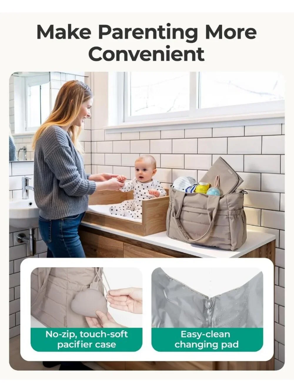 Stylish Diaper Bag Tote | Versatile Hospital Bag for Labor & Baby Travel